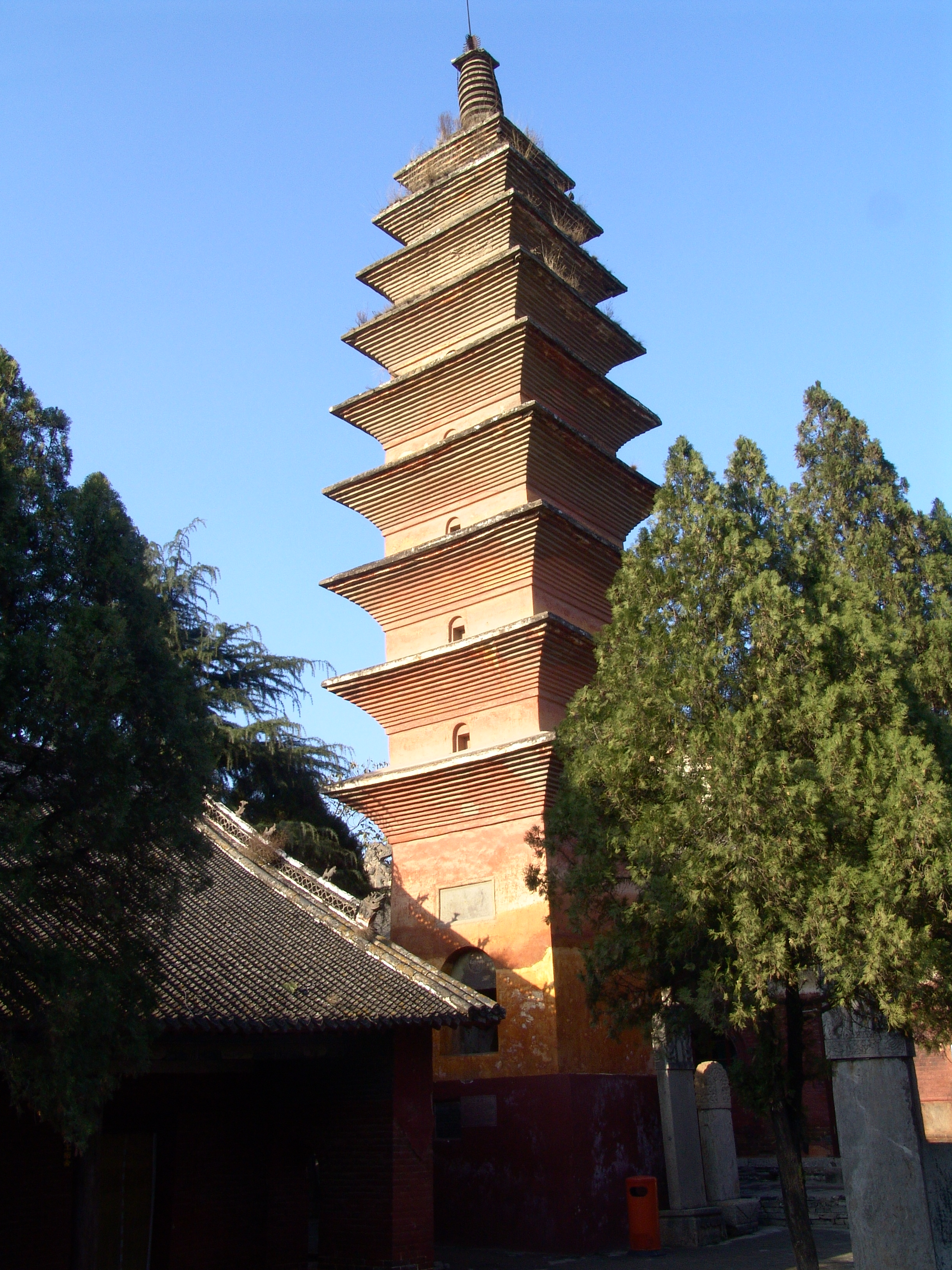 汝州市-风穴寺-七祖塔，天台七祖贞禅师舍利塔。贞禅大师俗姓张，名贞，京兆（西京长安）人，幼年知名太学，及第后看破红尘，出家衡山，以后辗转来到风穴寺，广传佛法，兴建寺院，遍植柏树。.JPG